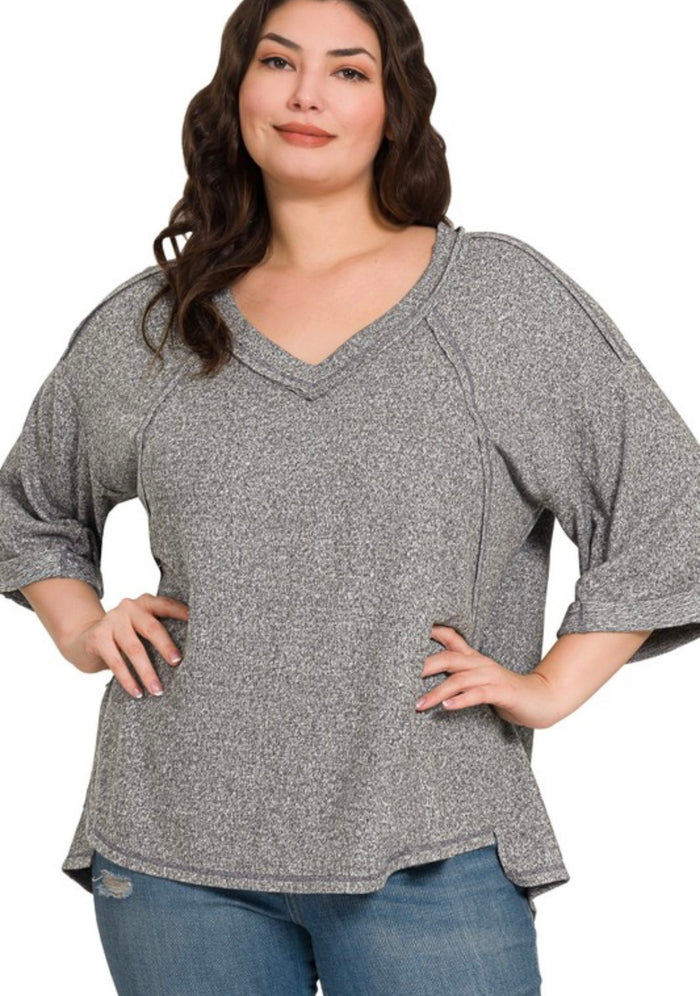 Plus Grey V Neck Top