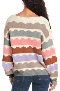 *Website Exclusive* Tabbie Wave Striped Balloon Sleeve Drop Shoulder Sweater