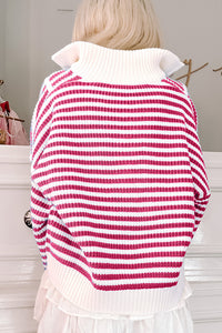 *Website Exclusive * Olivia Stripe Zip Up Collar Drop Sleeve Sweater