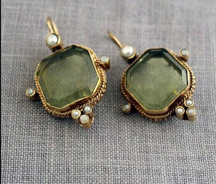 Square Green Earrings