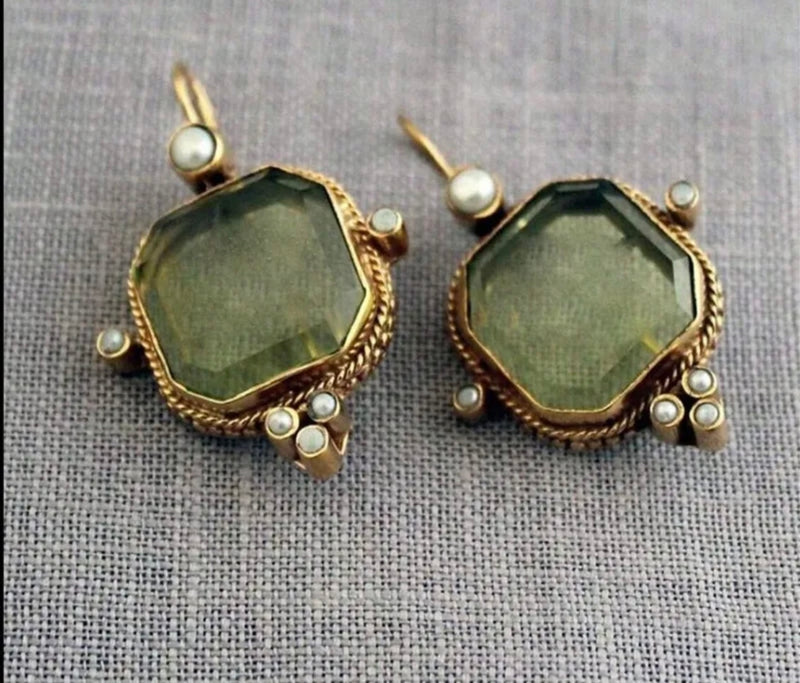 Square Green Earrings
