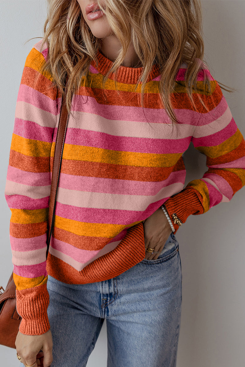 *WEBSITE EXCLUSIVE* Sarah Striped Ribbed Edge Round Neck Sweater (New Color)