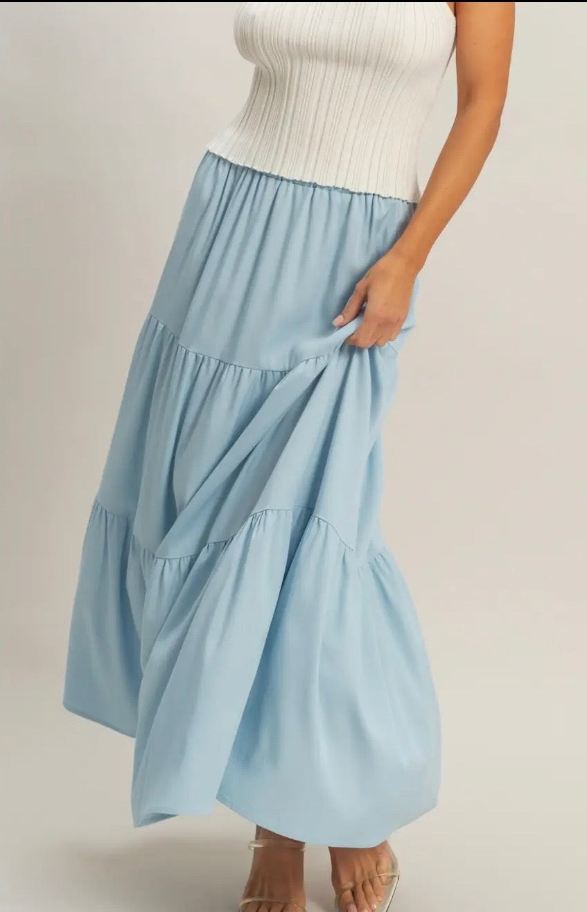 Light Blue Long Tiered Skirt