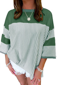 *WEBSITE EXCLUSIVE* Lily Dark Khaki Striped Patchwork Oversized Tee