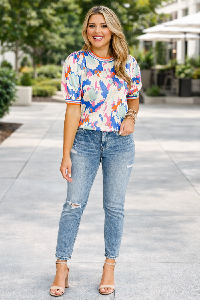 Multicolor Short Sleeve Sweater