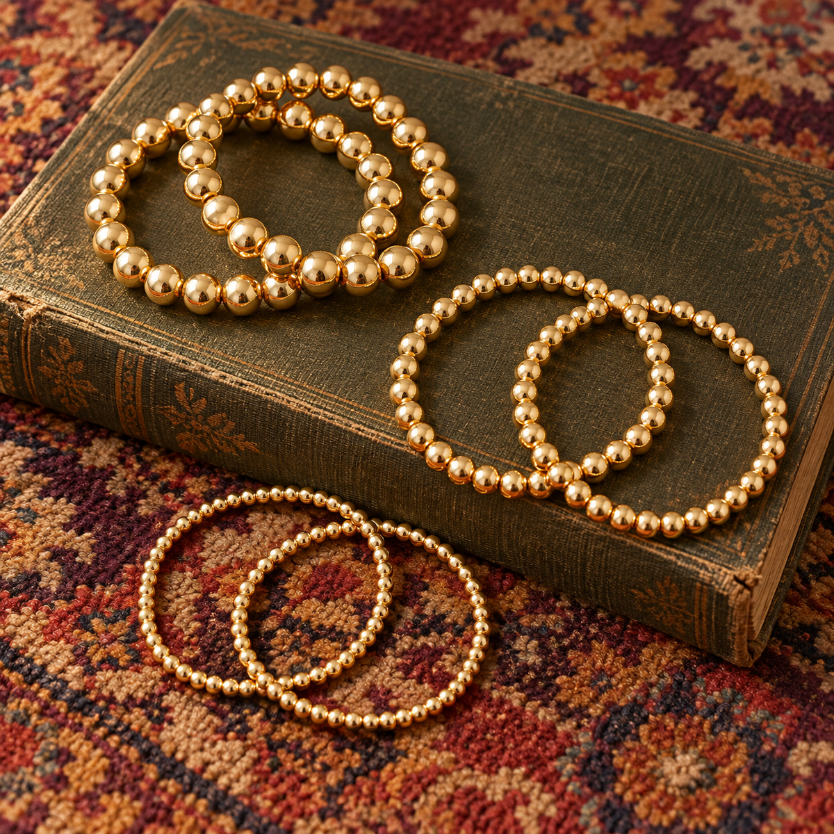 Set of Seven Gold Beaded Bracelets