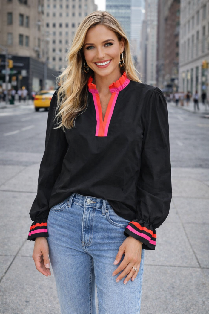 Black Blouse with Bright Trim