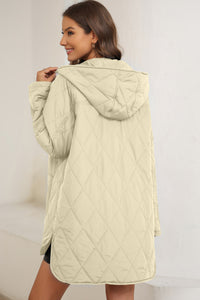 *Website Exclusive* Beige Quilted Snap Button Hooded Puffer Coat