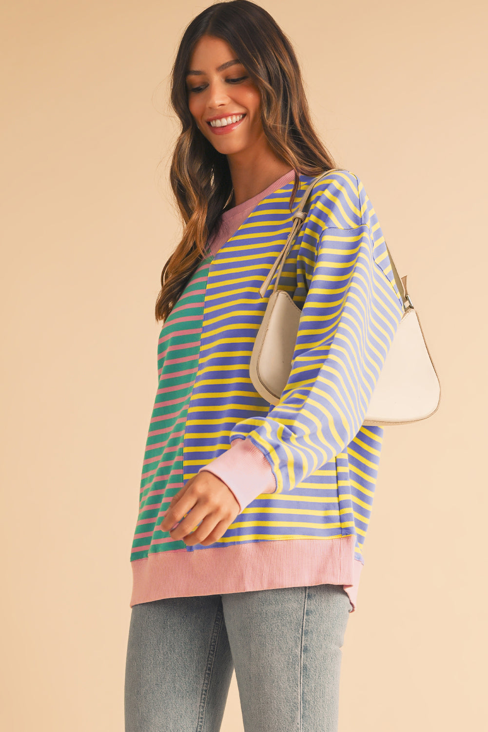 *WEBSITE EXCLUSIVE* Addie Stripe Colorblock Oversized Sweatshirt