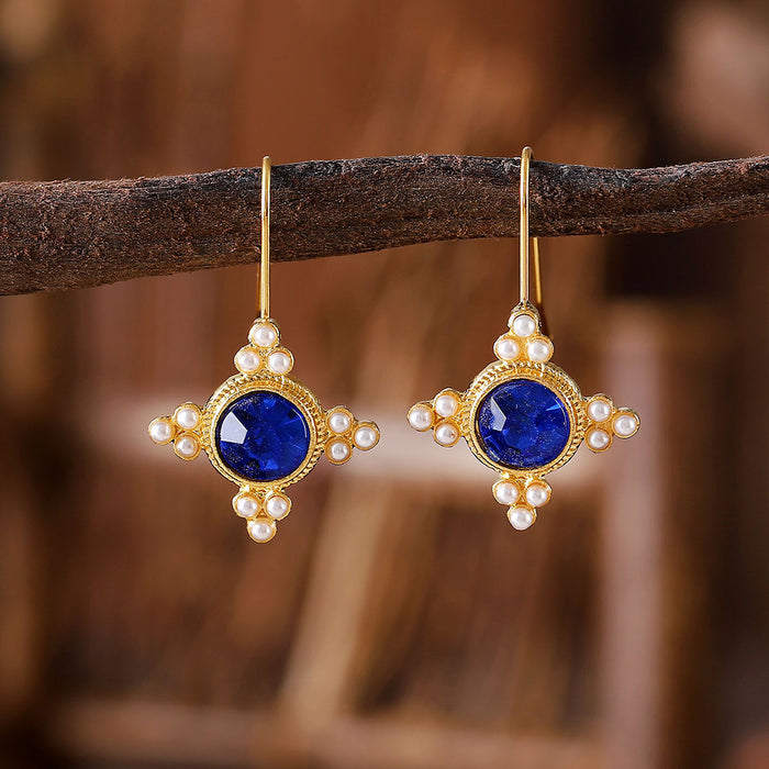 Blue Stone & Pearl Earrings