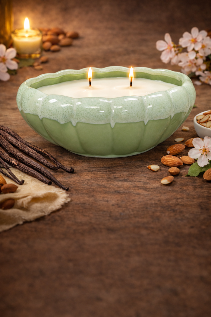 Almond & Vanilla Green Pottery Bowl