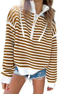 *Website Exclusive * Olivia Stripe Zip Up Collar Drop Sleeve Sweater