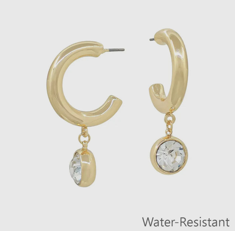 Gold Hoops with Crystal Drops