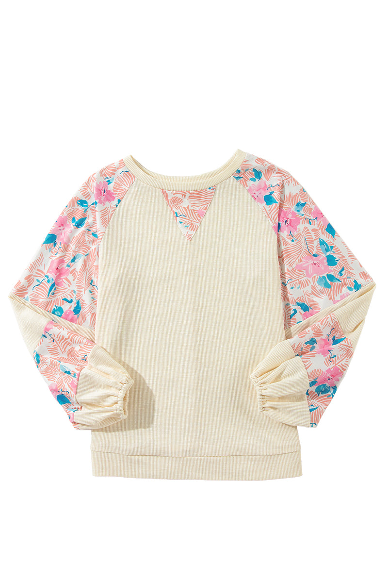 *WEBSITE EXCLUSIVE* Piper Rib Floral Patchwork Balloon Sleeve Top