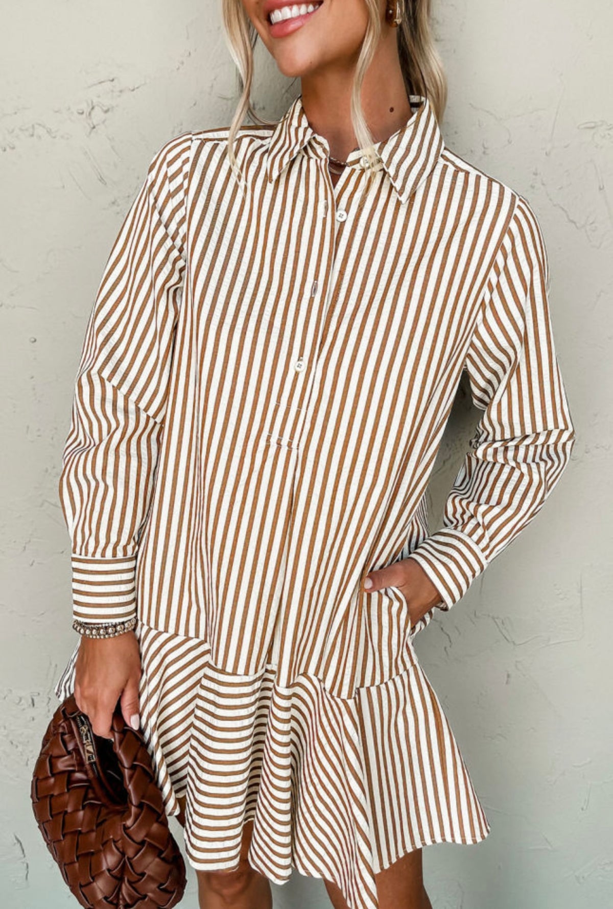Brown & White Striped Drop Waist Dress