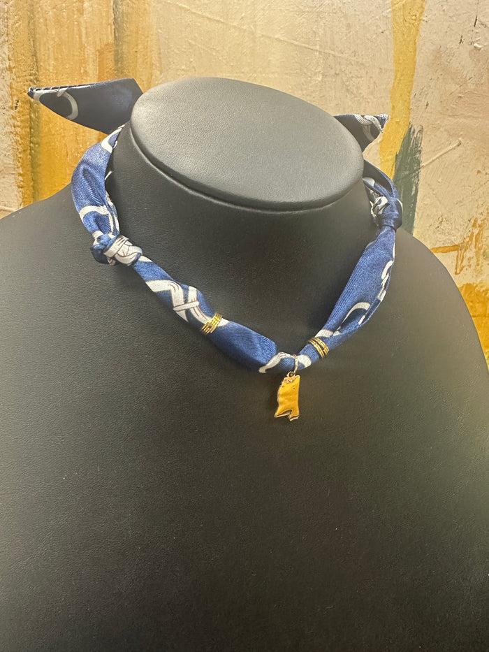 Navy Scarf Necklace Mississippi Charm
