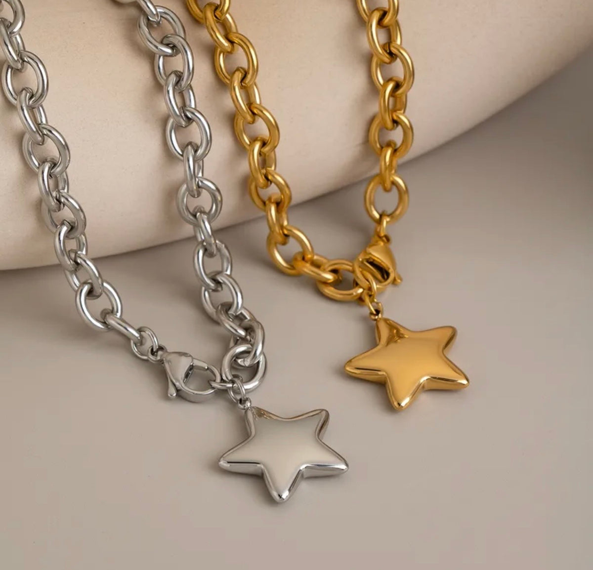 Gold or Silver Star Link Chain Necklace