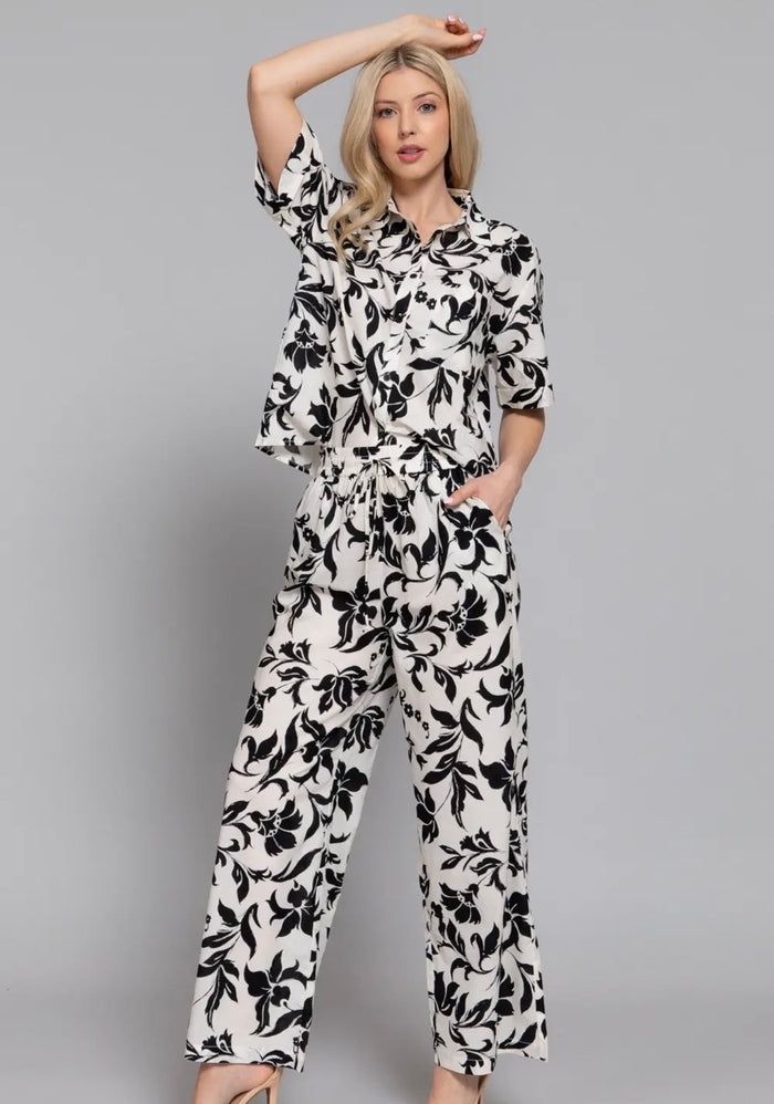 Black/Off White Print Pants Set