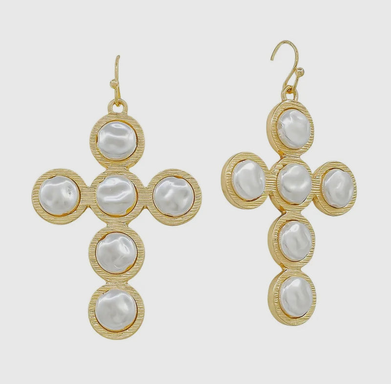 Gold Flat Coin Pearl Earrings
