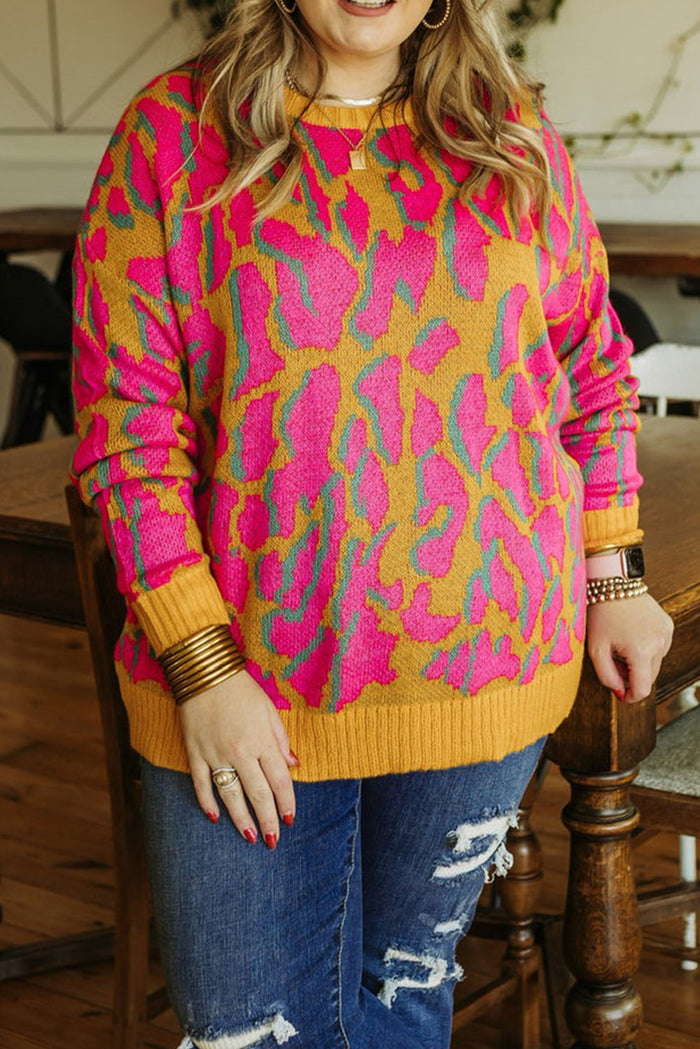 *WEBSITE EXCLUSIVE* Plus Size Leopard Ribbed Trim Sweater