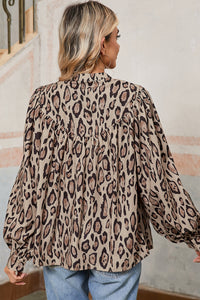 *Website Exclusive*  Leopard Print Balloon Sleeve Loose Blouse