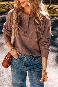 *WEBSITE EXCLUSIVE* Chestnut Plain Waffle Knit Henley Top