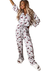 *WEBSITE EXCLUSIVE* Light Grey Christmas Deer Printed Shirt and Pants Pajama Set