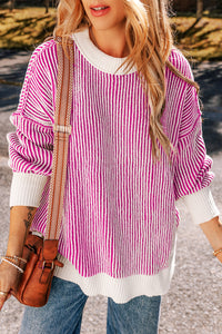 *WEBSITE EXCLUSIVE* Isla Striped Contrast Trim Loose Sweater