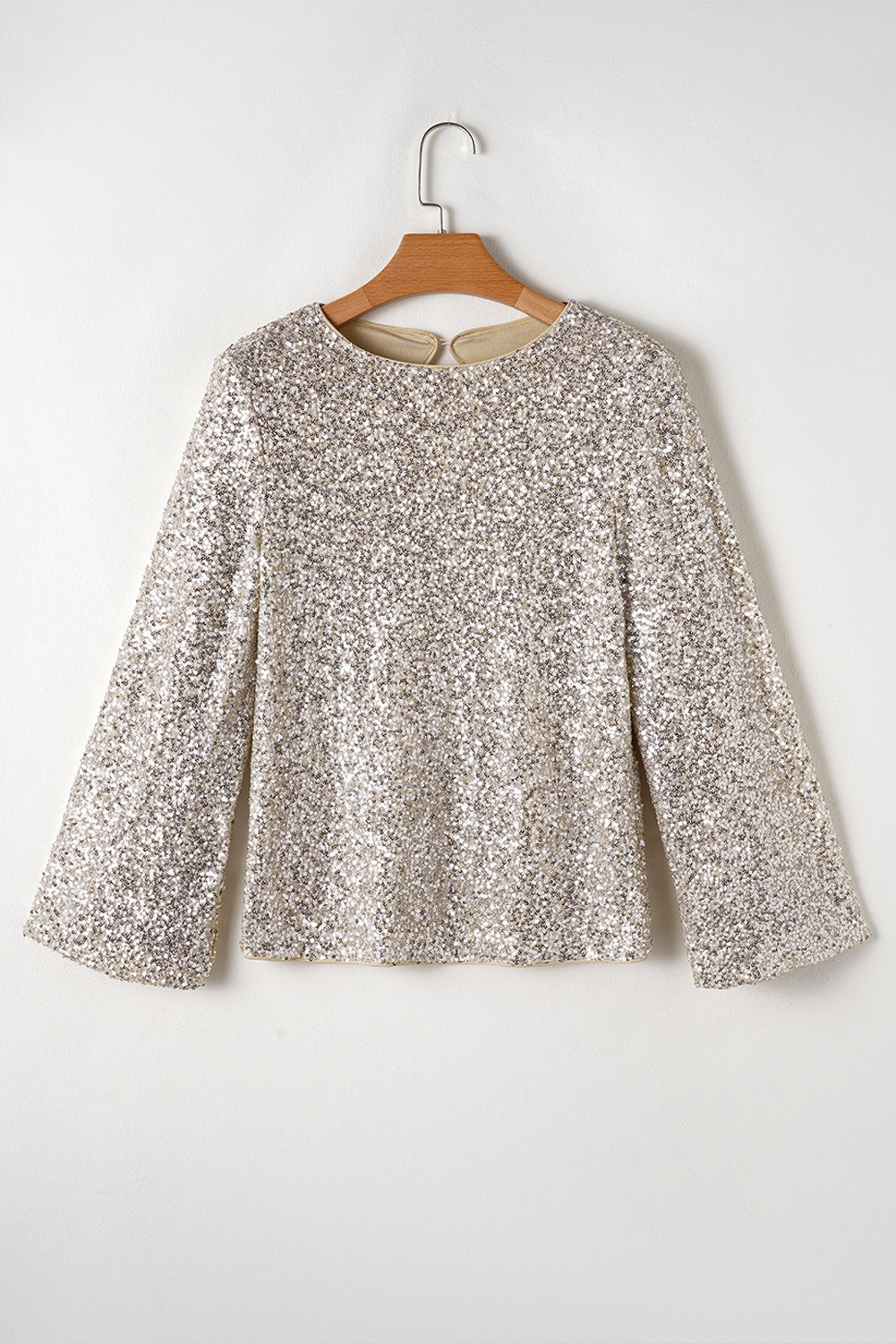 *WEBSITE EXCLUSIVE* Silver Sequin Puff Sleeve Cutout Back Blouse