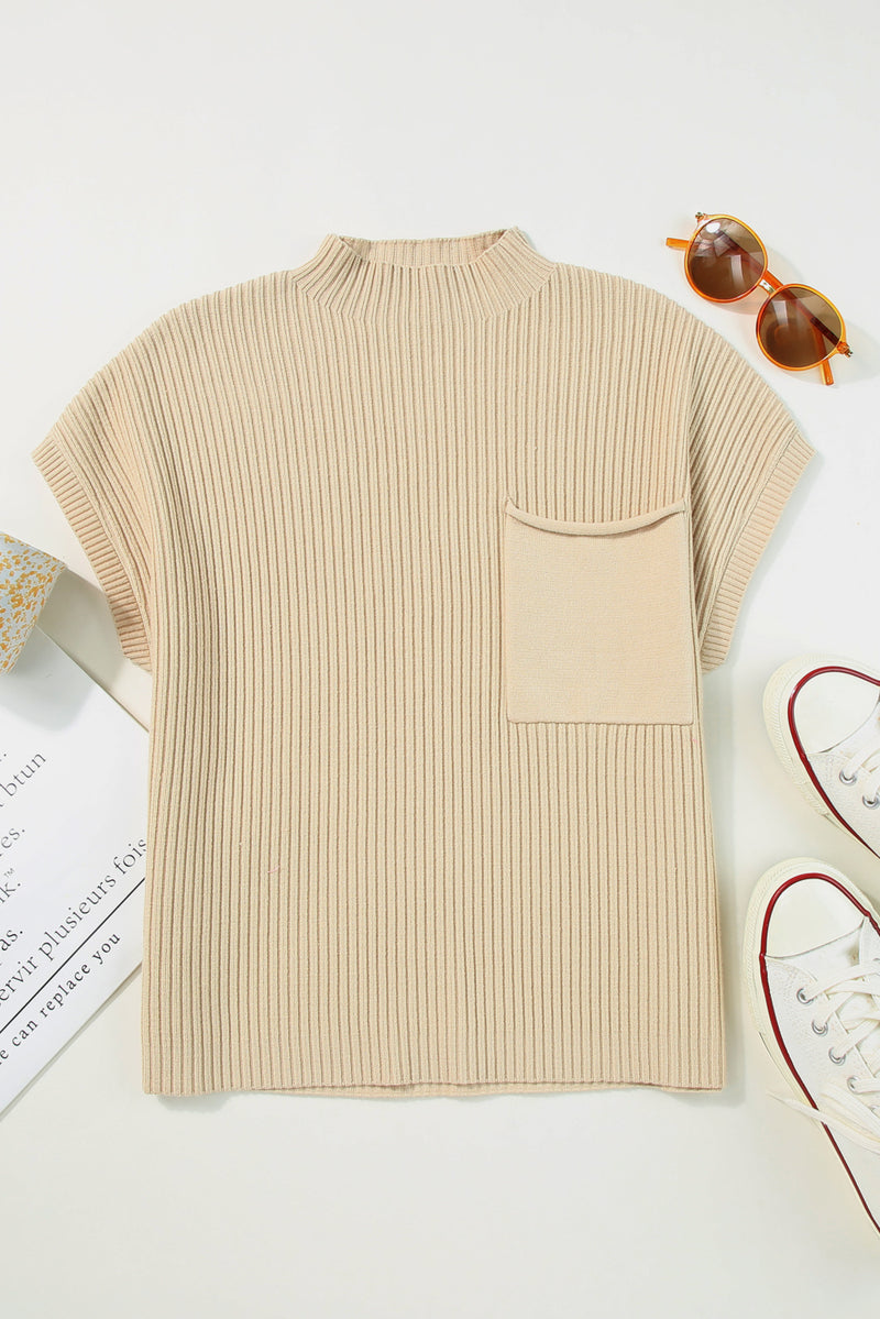 *Website Exclusive* Lee Patch Pocket Ribbed Knit Short Sleeve Sweater