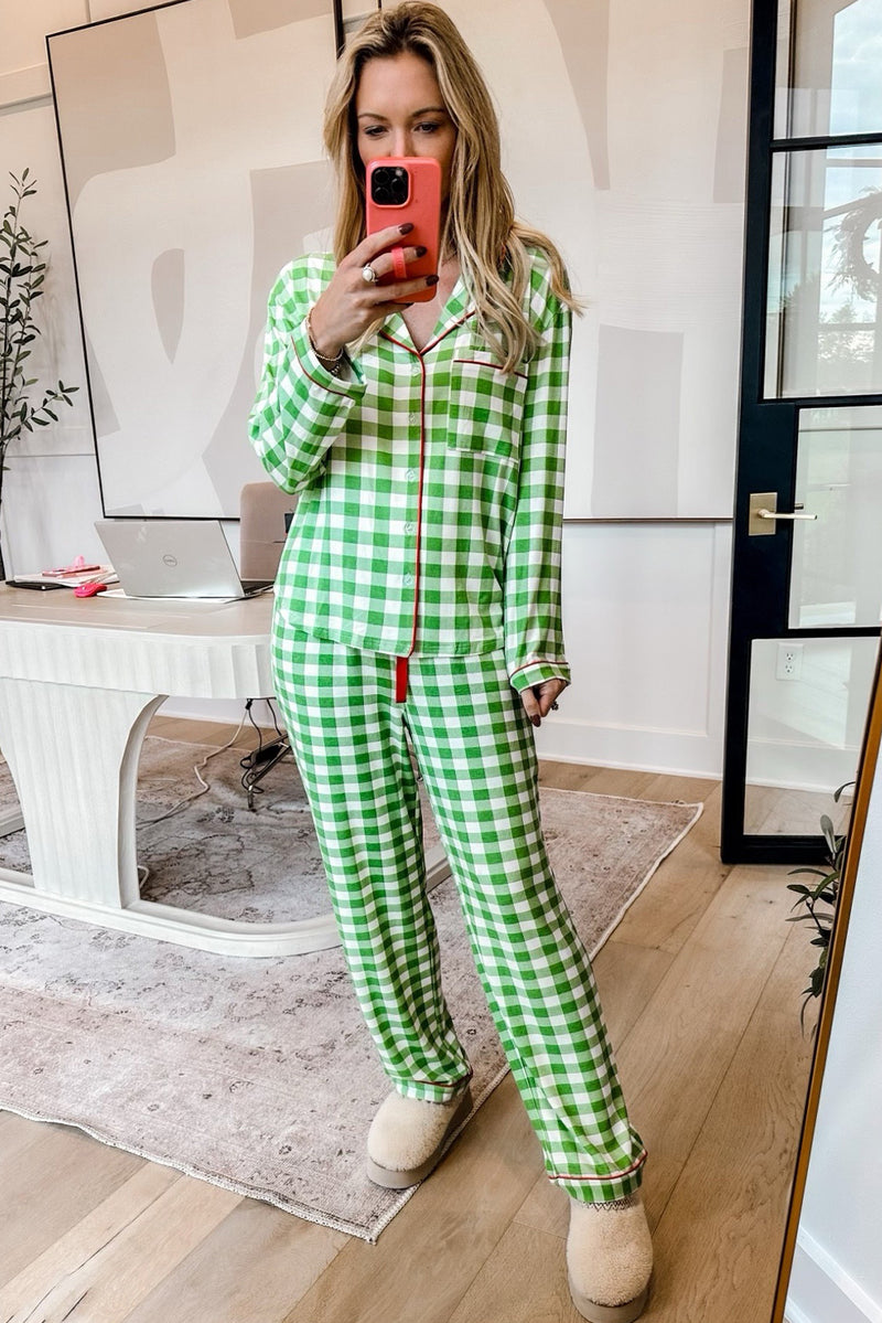 *WEBSITE EXCLUSIVE* Light Green Checked Pajama Set