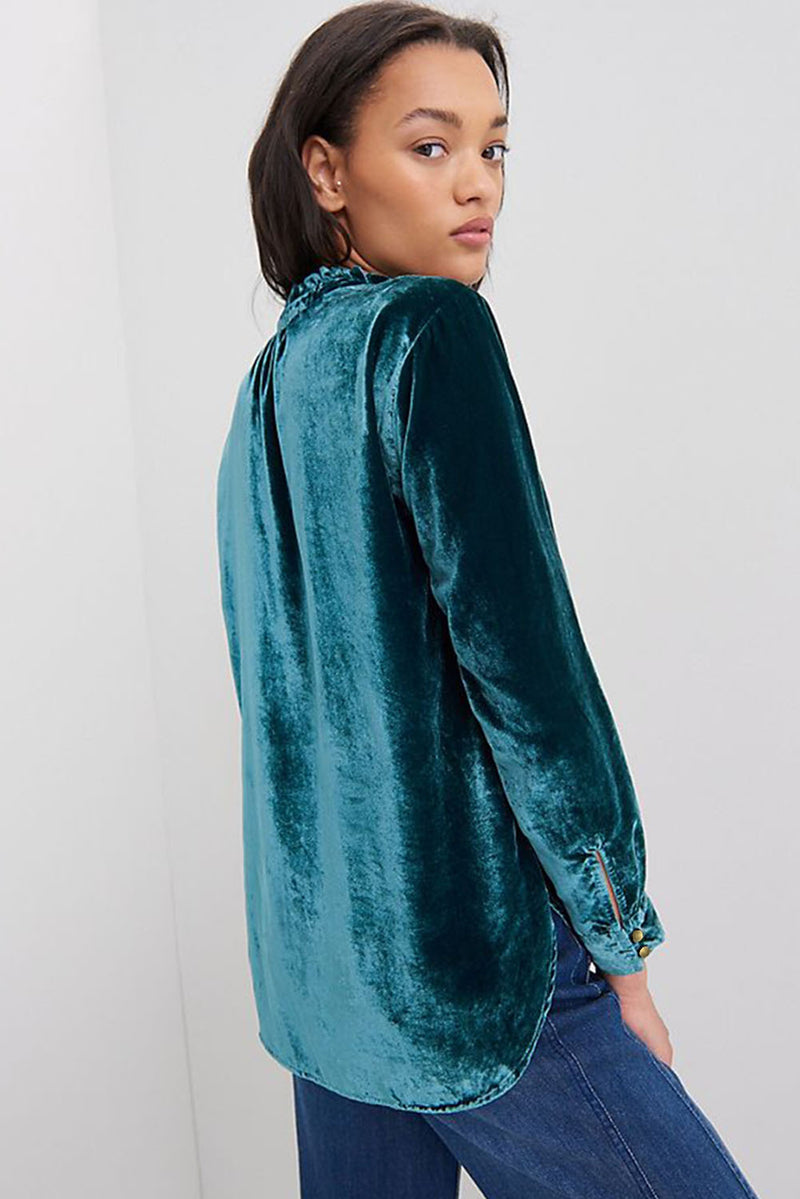 *Website Exclusive * Elle  Buttoned V Neck Velvet Blouse