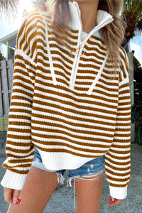 *Website Exclusive * Olivia Stripe Zip Up Collar Drop Sleeve Sweater