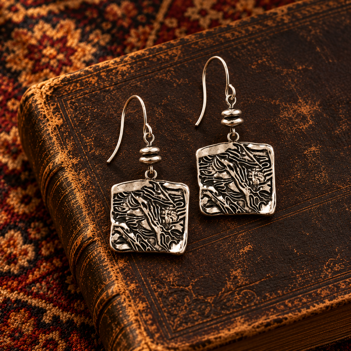 Silver Square Patterned Earrings