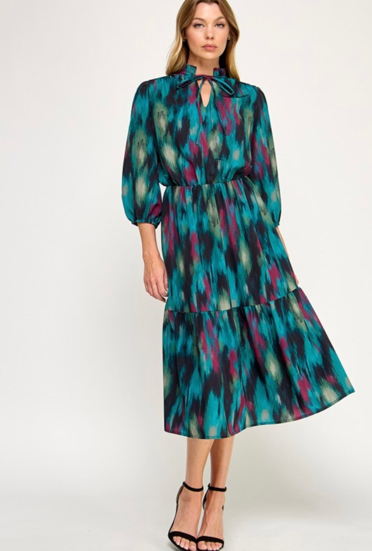 Teal Abstract Print Dress