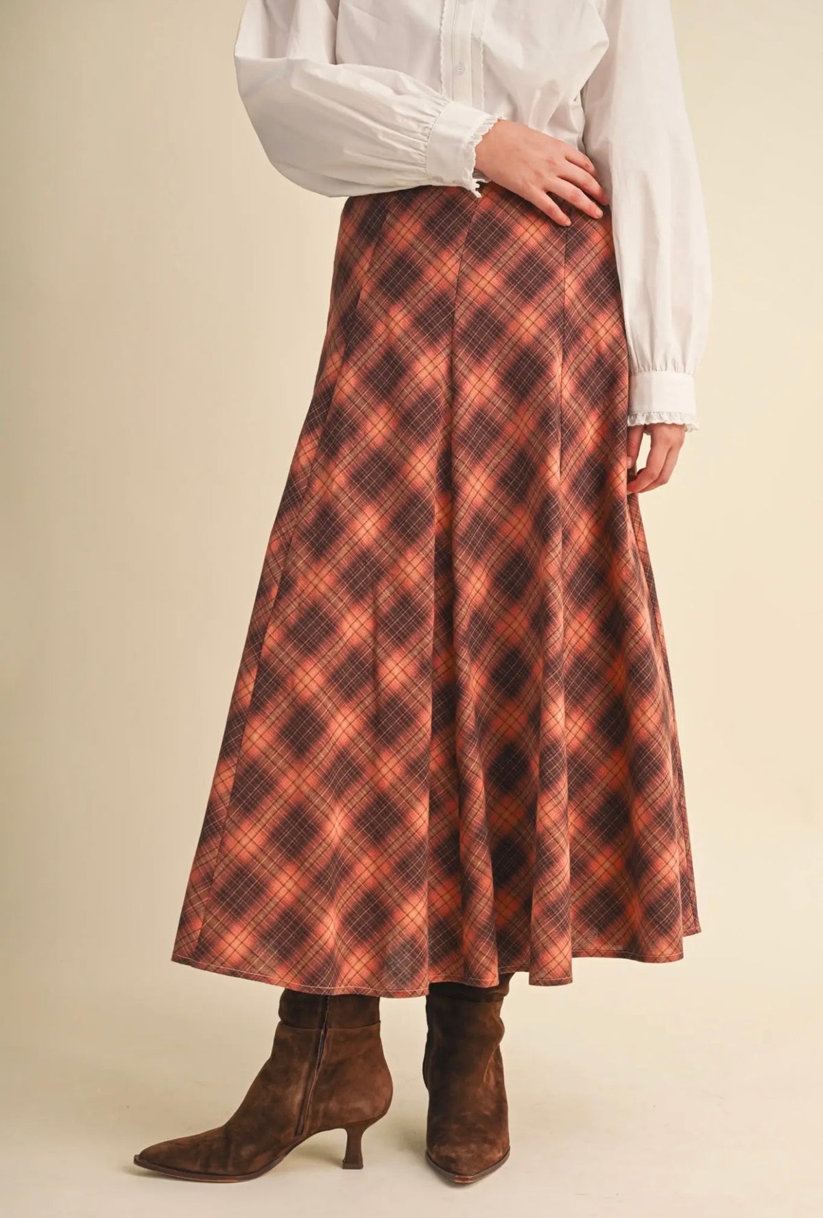 Orange & Brown Plaid Skirt
