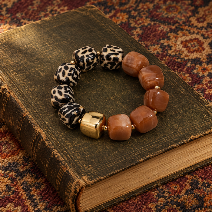 Leopard, Brown, & Gold Bracelet