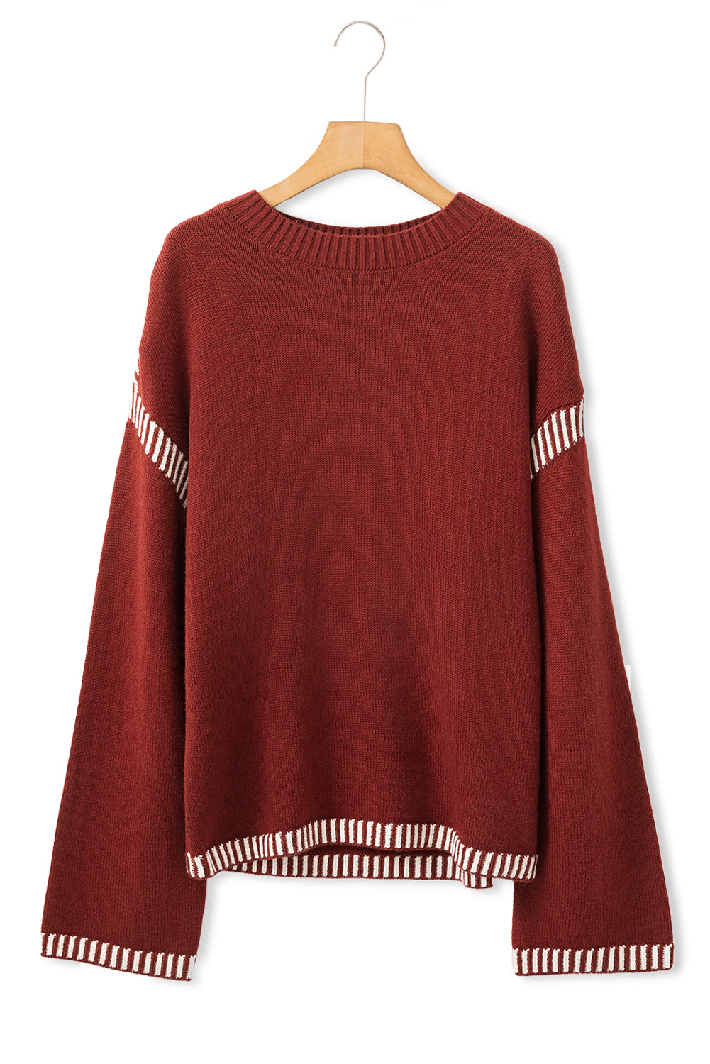 *WEBSITE EXCLUSIVE* Rust Contrast Trim Knit Sweater