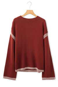 *WEBSITE EXCLUSIVE* Rust Contrast Trim Knit Sweater