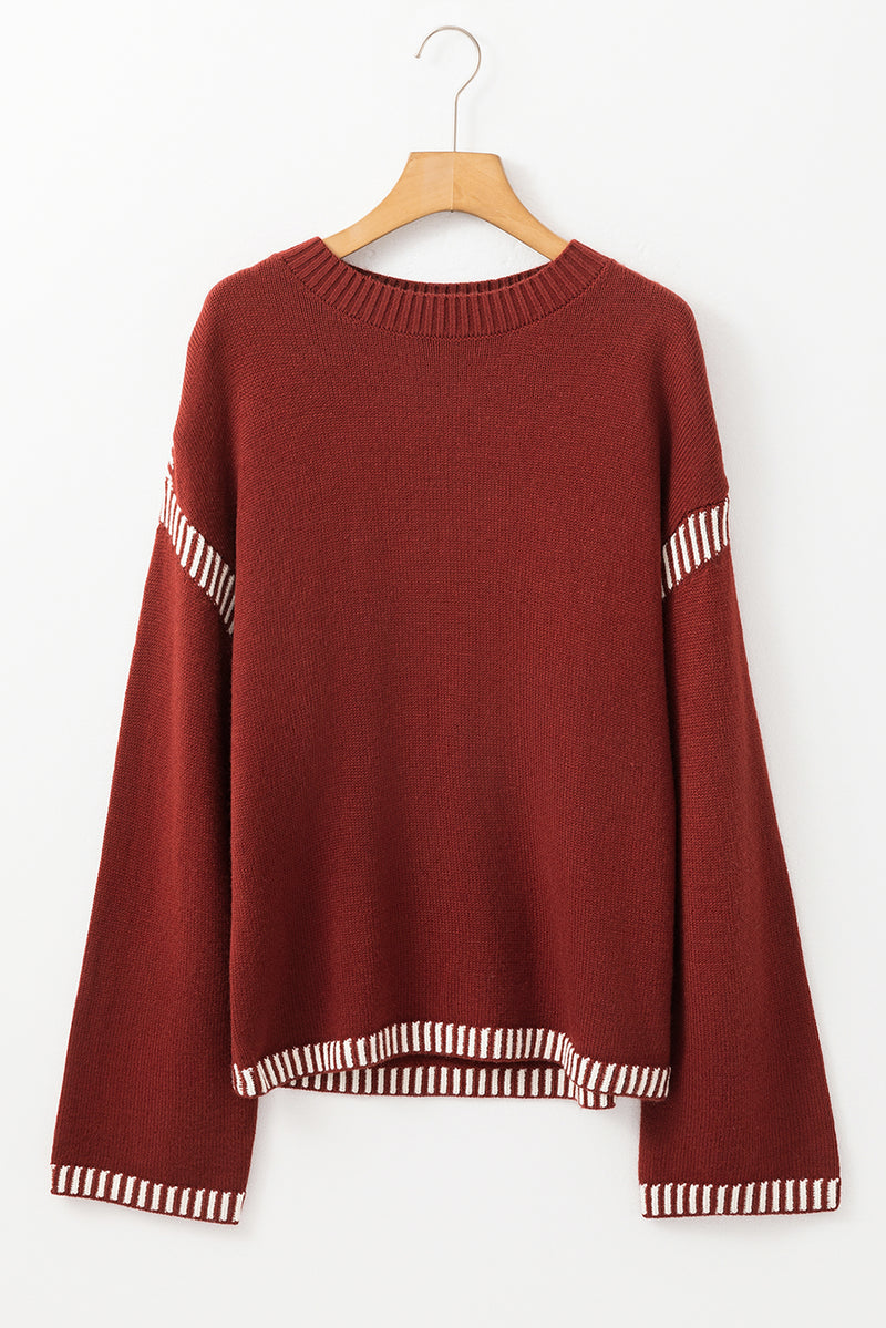 *WEBSITE EXCLUSIVE* Rust Contrast Trim Knit Sweater