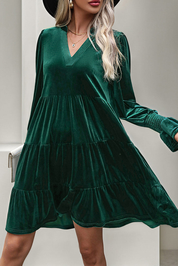 Estimated Shipping 11/27 *Website Exclusive * Evergreen Long Sleeve V Neck Velvet Short Dress