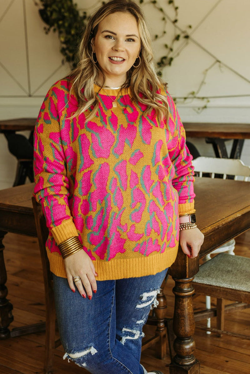 *WEBSITE EXCLUSIVE* Plus Size Leopard Ribbed Trim Sweater