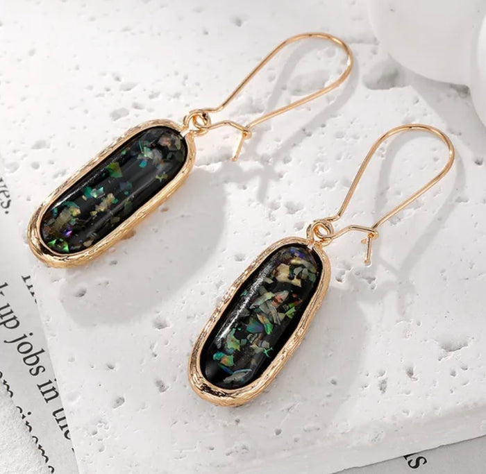 Iridescent Dangle Earrings Black