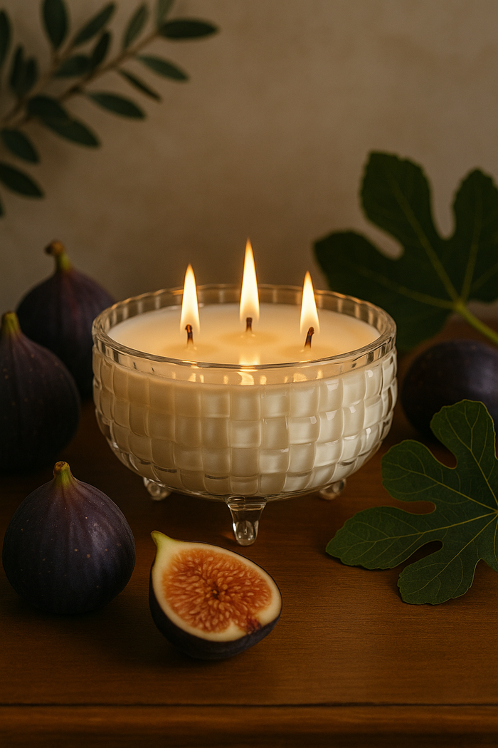 Mediterranean Fig – Coconut Apricot Wax Candle (Footed Glass Jar with Lid 3-Wick)