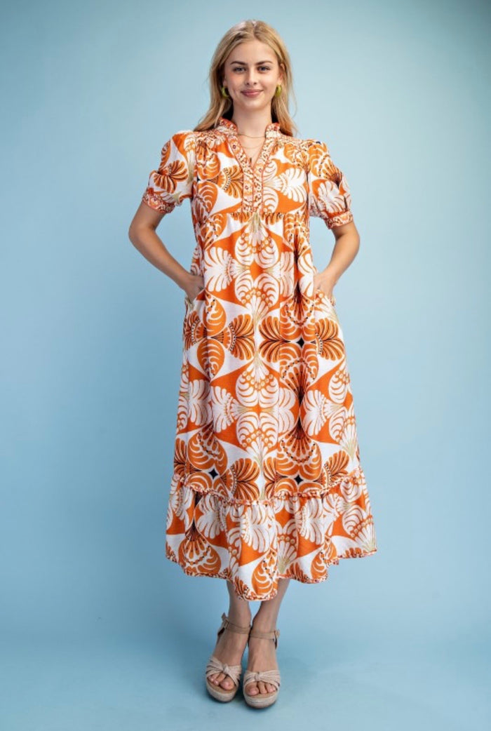 Sunkist Mixed Pattern Midi Dress