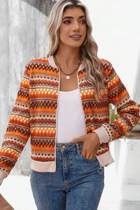 *Website Exclusive* Orange Boho Striped Zip-Up Long Sleeve Jacket