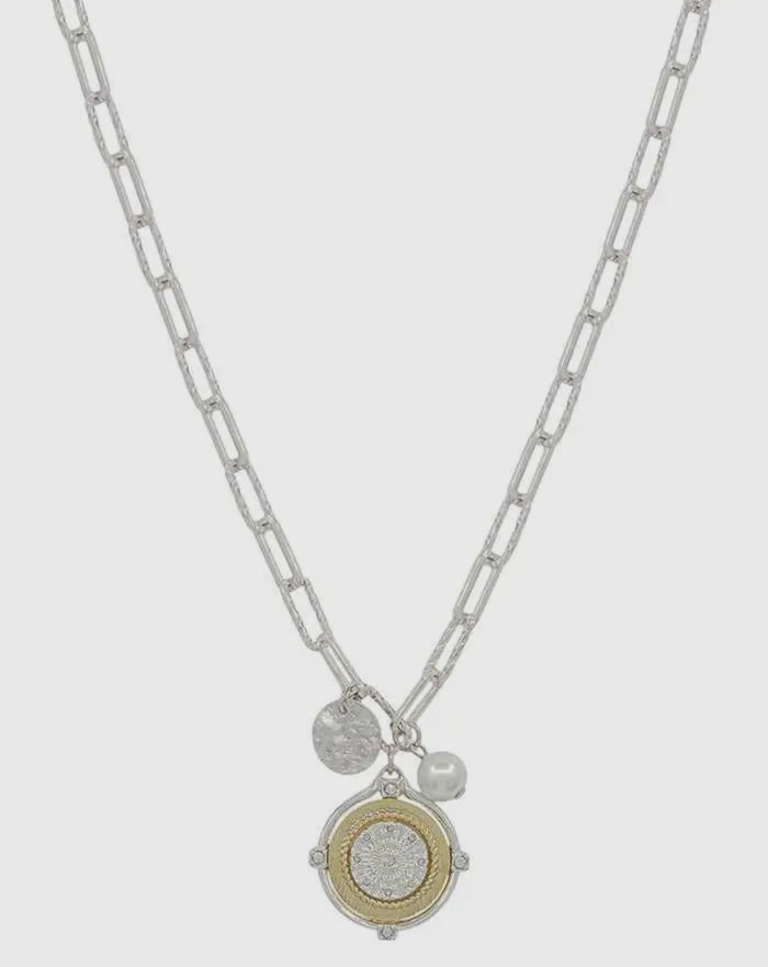 Silver Coin Necklace with Pearl
