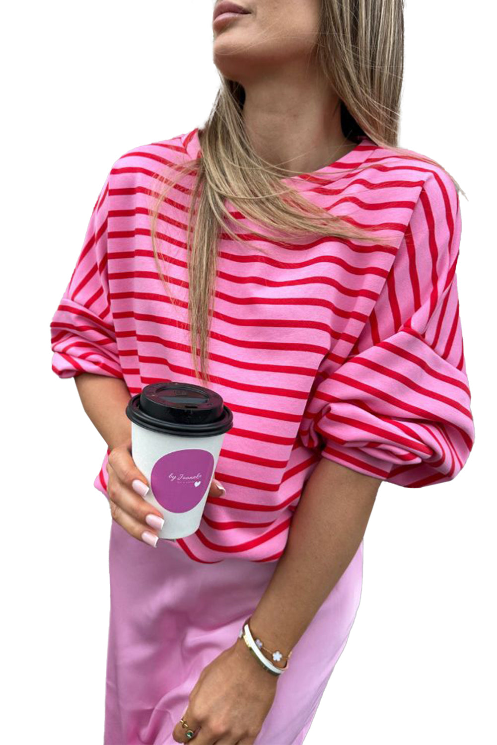 *WEBSITE EXCLUSIVE* Pink Striped Oversized Long Sleeve Sweatshirt