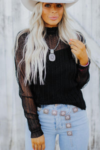 *WEBSITE EXCLUSIVE* Black Dotty Lace Long Sleeve Mock Neck Sheer Top