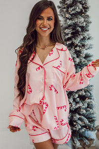 *WEBSITE EXCLUSIVE* Pink Candy Cane Print Pajama Set